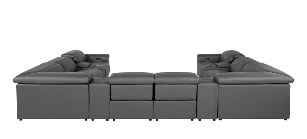 1126 Divanitalia 12-Piece U-Shaped Sectional Sofa in Top Grain Italian Leather with 4 Power Recliners & Power Headrests - Dark Grey - SKU 1126-DK_GREY-12PC-4PWR-U-SECTIONAL-GROUP - view 7