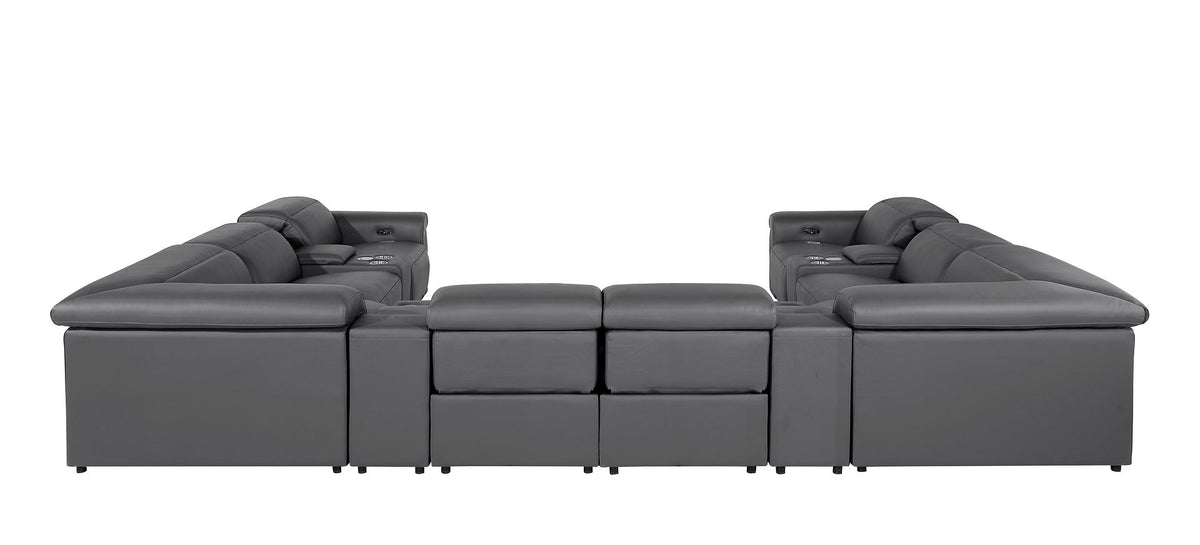 1126 Divanitalia 12-Piece U-Shaped Sectional Sofa in Top Grain Italian Leather with 4 Power Recliners & Power Headrests - Dark Grey - SKU 1126-DK_GREY-12PC-4PWR-U-SECTIONAL-GROUP - view 7