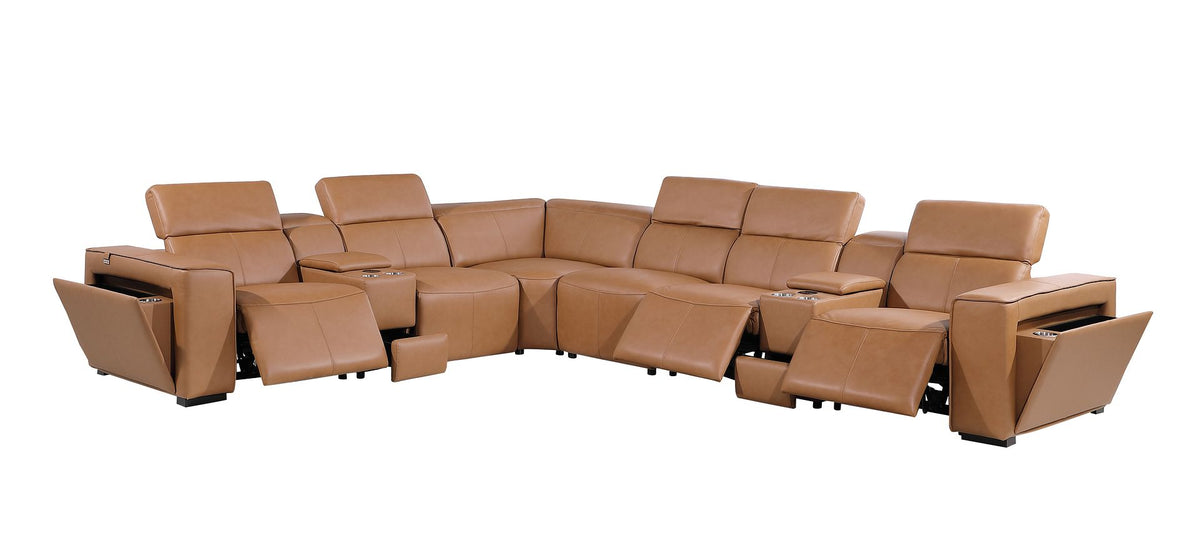 1224 Divanitalia 8-Piece L-Shaped Sectional Sofa in Top Grain Italian Leather with 3 Power Recliners & Power Headrests - Cognac - SKU 1224-COGNAC-8PC-3PWR-SECTIONAL - view 4