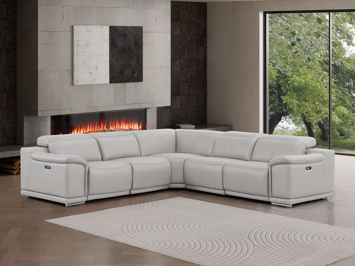 2679 5-Piece L-Shaped Power Reclining Sectional Sofa in Genuine Leather - 3 Recliners - Light Grey - SKU 2679-LT-GRAY-5PC-3PWR-L-SECT
