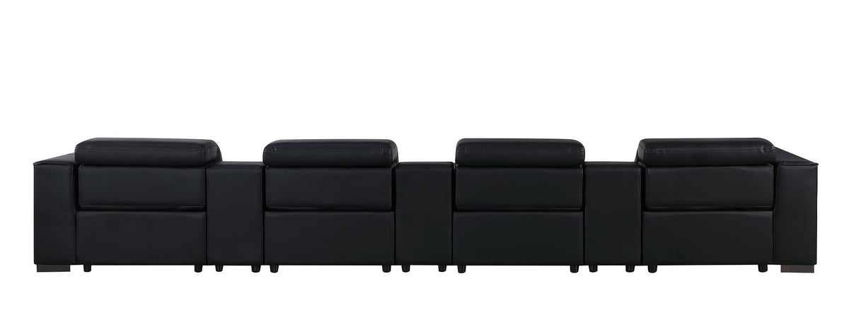 1208 7 Piece Leather Sofa with 4 Power Recliners and Power Headrests - Black - SKU 1208-BLACK-S-7.4-HT - view 7