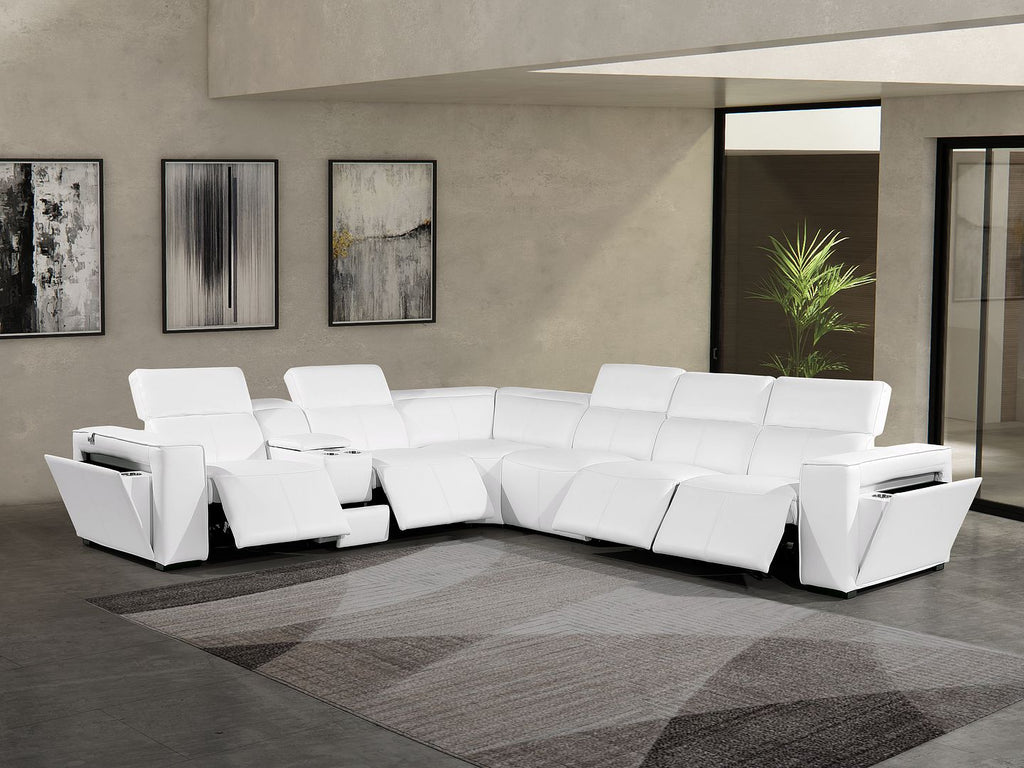 1224 Divanitalia 7-Piece L-Shaped Sectional Sofa in Top Grain Italian Leather with 4 Power Recliners & Power Headrests