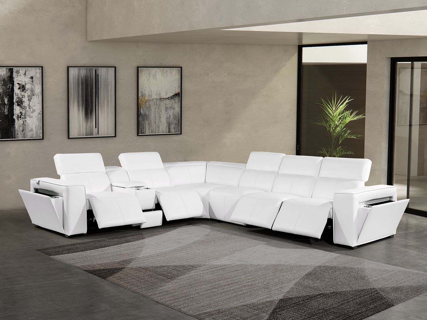 1224 Divanitalia 7-Piece L-Shaped Sectional Sofa in Top Grain Italian Leather with 4 Power Recliners & Power Headrests