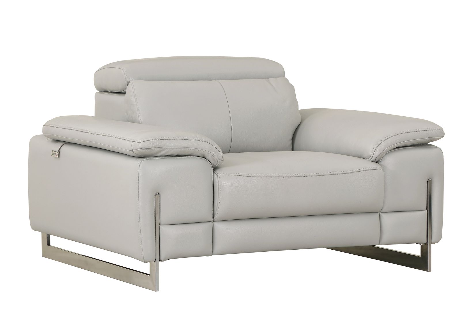 636 Divanitalia Light Gray Chair with Adjustable Headrest in Top-grain Italian Leather