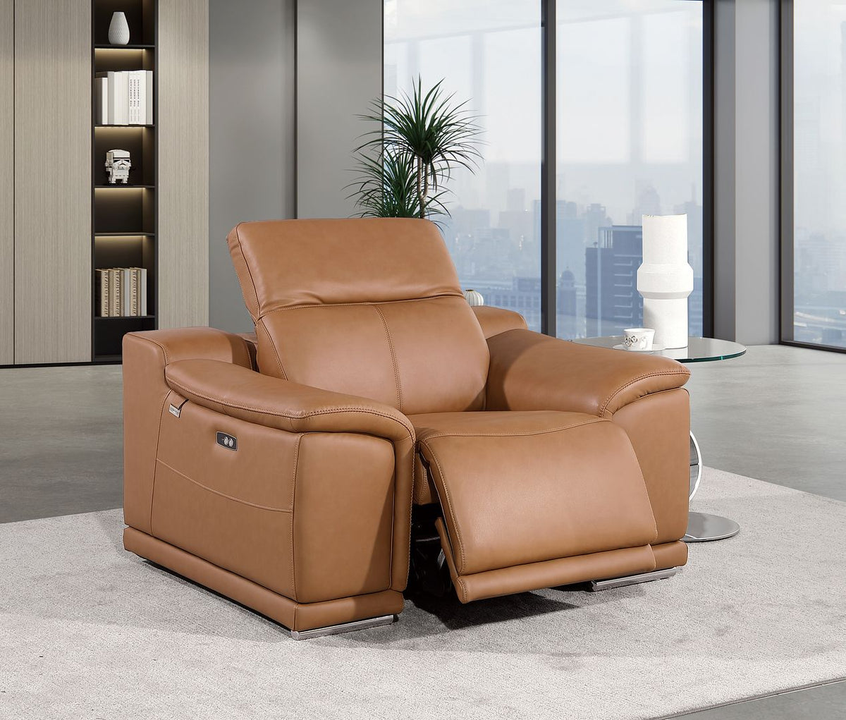 9762 Divanitalia Top Grain Italian Leather Power Reclining Chair with Adjustable Headrests - Cognac - SKU 9762-PWR-CH-COGNAC - view 2