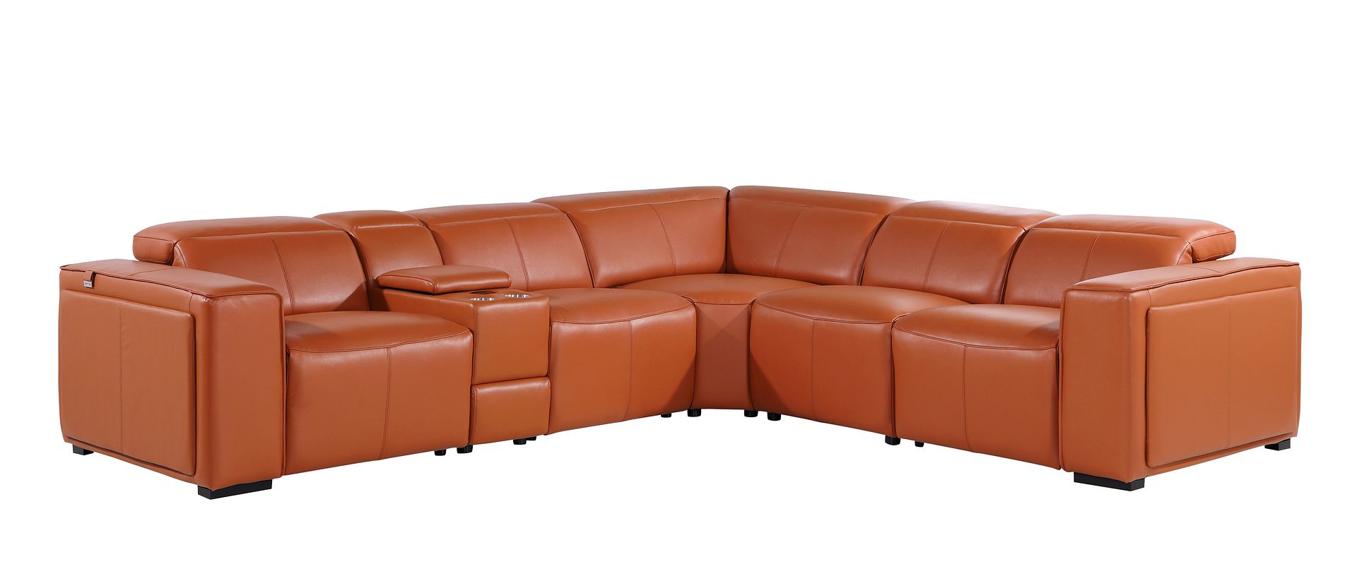 1224 Divanitalia 6-Piece L-Shaped Sectional Sofa in Top Grain Italian Leather with 3 Power Recliners & Power Headrests