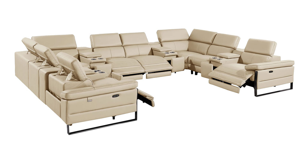 1246 Divanitalia 12-Piece U-Shaped Modular Power Reclining Sectional Sofa with 4 Power Recliners and Power Headrests - Top Grain Italian Leather - Beige - SKU 1246-BEIGE-12PC-4PWR-U-SECTIONAL - view 5