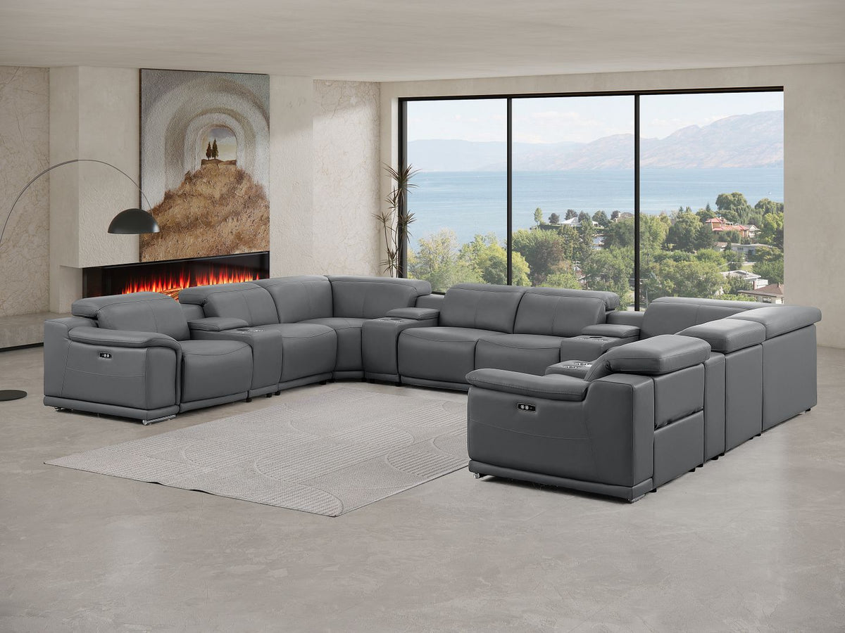 2679 12-Piece U-Shaped Power Reclining Sectional Sofa in Genuine Leather - 4 Recliners - Dark Grey - SKU 2679-DK-GRAY-12PC-4PWR-U-SECT
