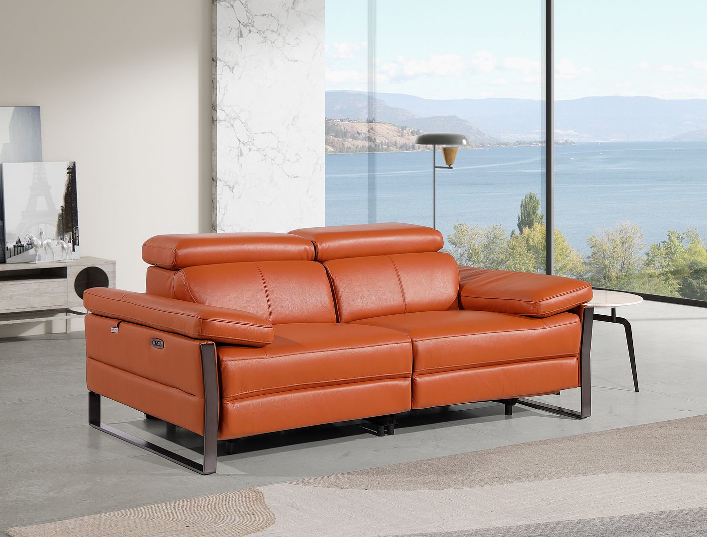 1246 Divanitalia Top Grain Italian Leather Loveseat with Power Headrest - Camel - SKU 1246-CAMEL-2.2-HT