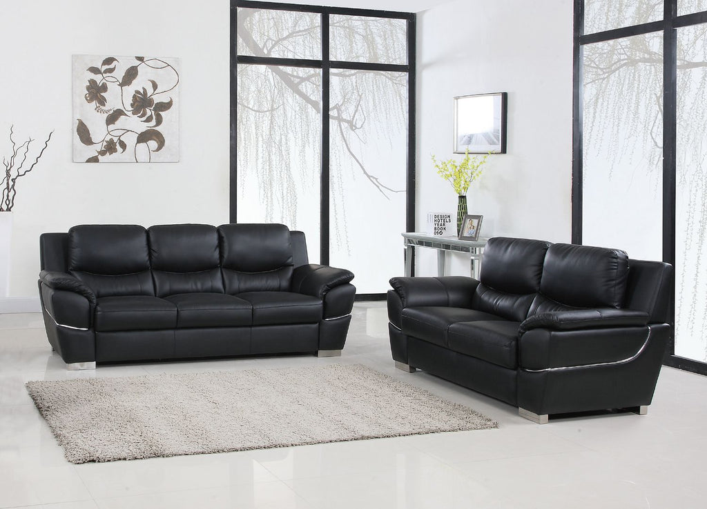 4572 Modern Genuine Leather 2-Piece Sofa Set - Black - SKU 4572 BLACK 2PC (S/L) - GROUP