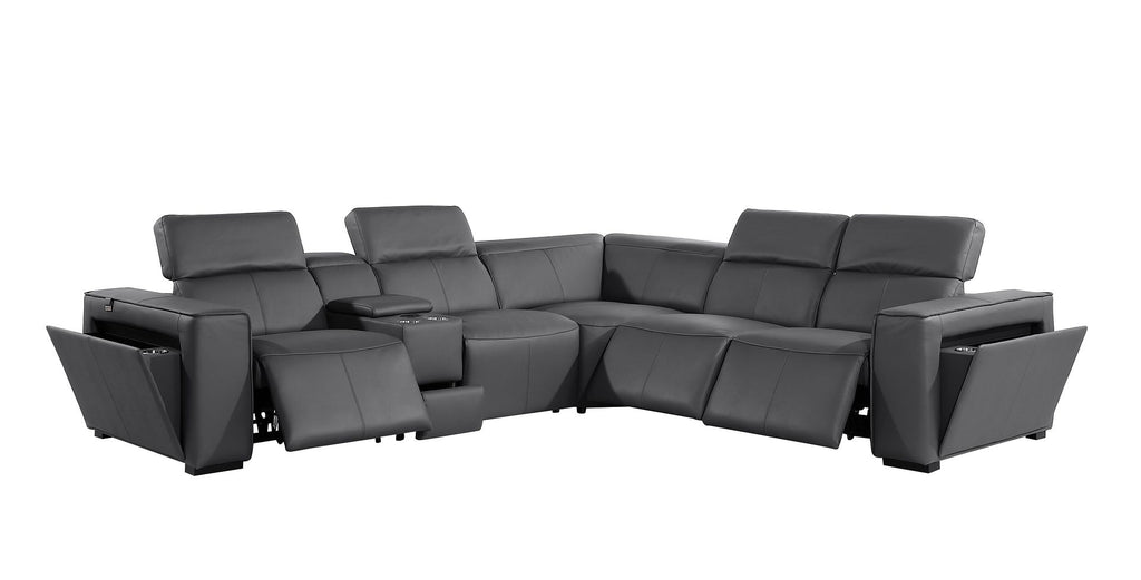 1224 Divanitalia 6-Piece L-Shaped Sectional Sofa in Top Grain Italian Leather with 3 Power Recliners & Power Headrests