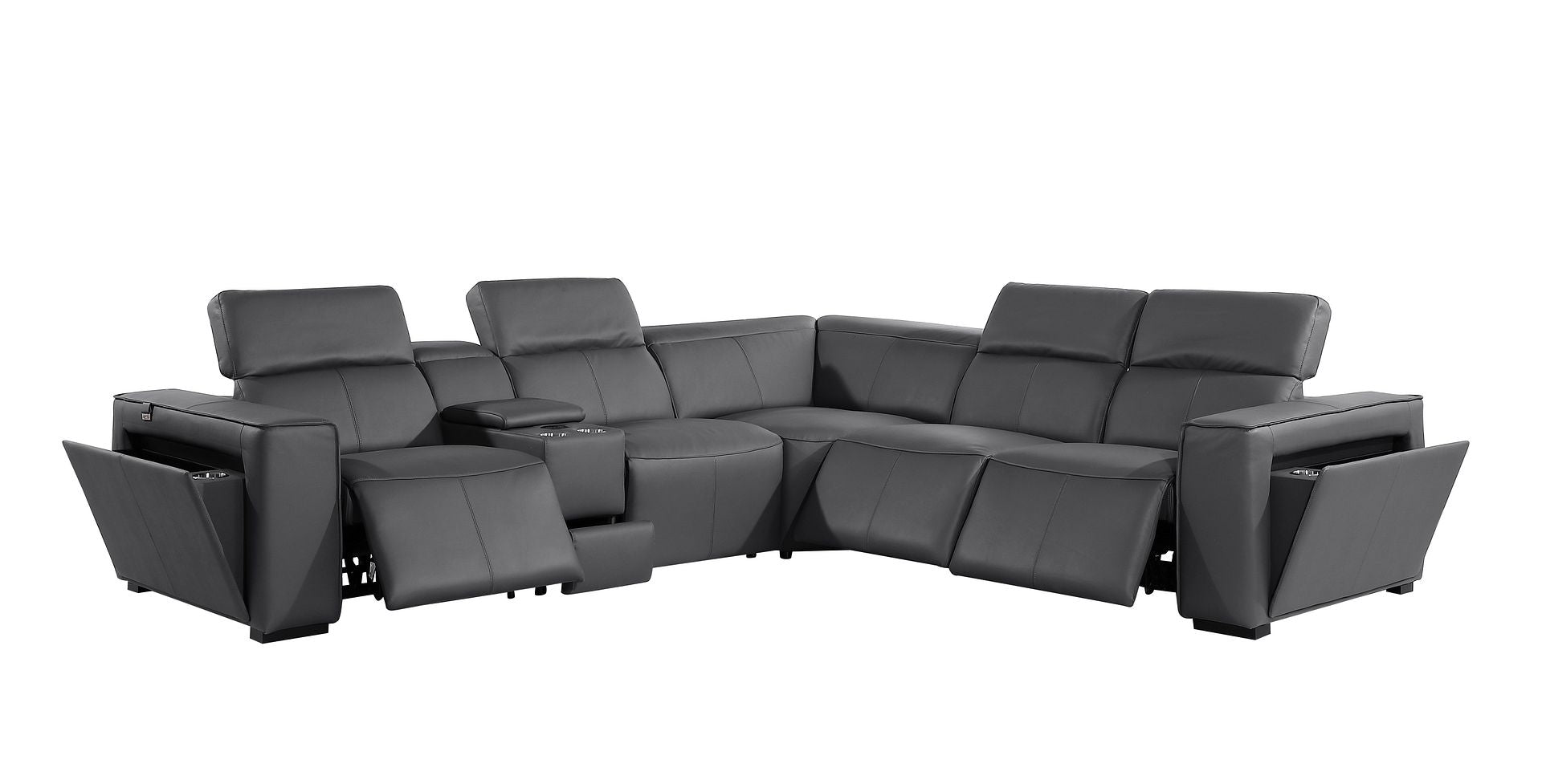 1224 Divanitalia 6-Piece L-Shaped Sectional Sofa in Top Grain Italian Leather with 3 Power Recliners & Power Headrests