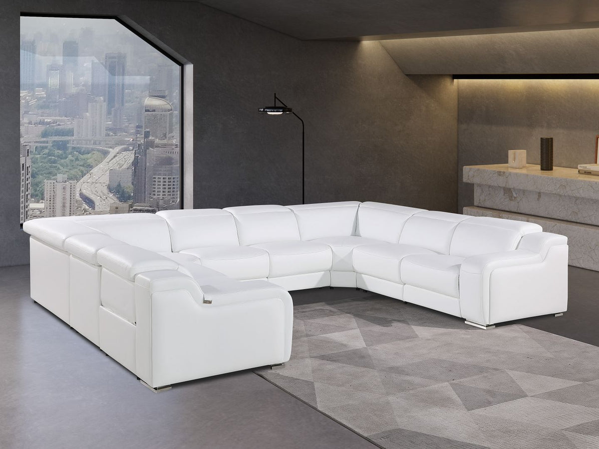 1116 Divanitalia 8-Piece U-Shaped Sectional Sofa in Top Grain Italian Leather with 4 Power Recliners & Power Headrests - White - SKU 1116-WHITE-8PC-4PWR-U-NC-SECTIONAL-GROUP