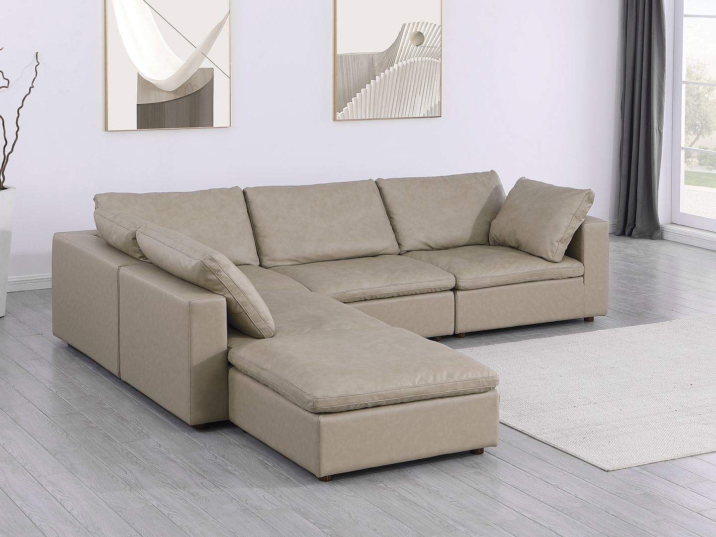 1100 Divanitalia 5-Piece Right Arm Facing 4-Seat Sectional Sofa - Top-grain Italian Leather - Beige