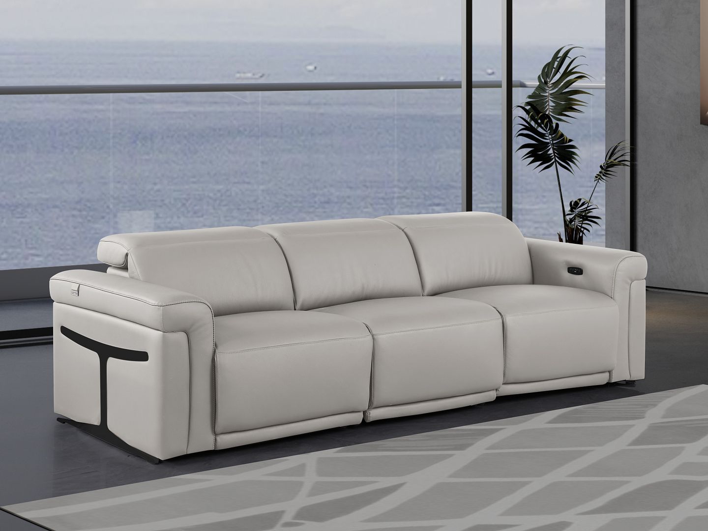 1126 Divanitalia 3-Piece Modular Power Reclining Sofa in Top Grain Italian Leather with 3 Power Recliners & Power Headrests - Light Grey