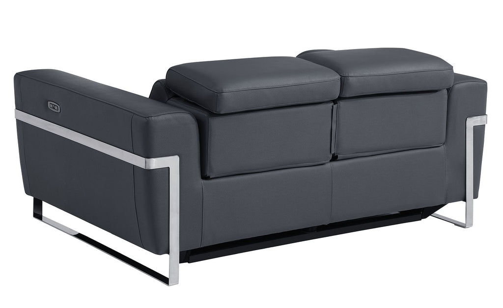 990 Divanitalia Power Reclining 2-Piece Sofa Set with Power Headrest in Top-grain Italian Leather - Dark Grey - SKU 990-DK-GRAY-2PC - view 8