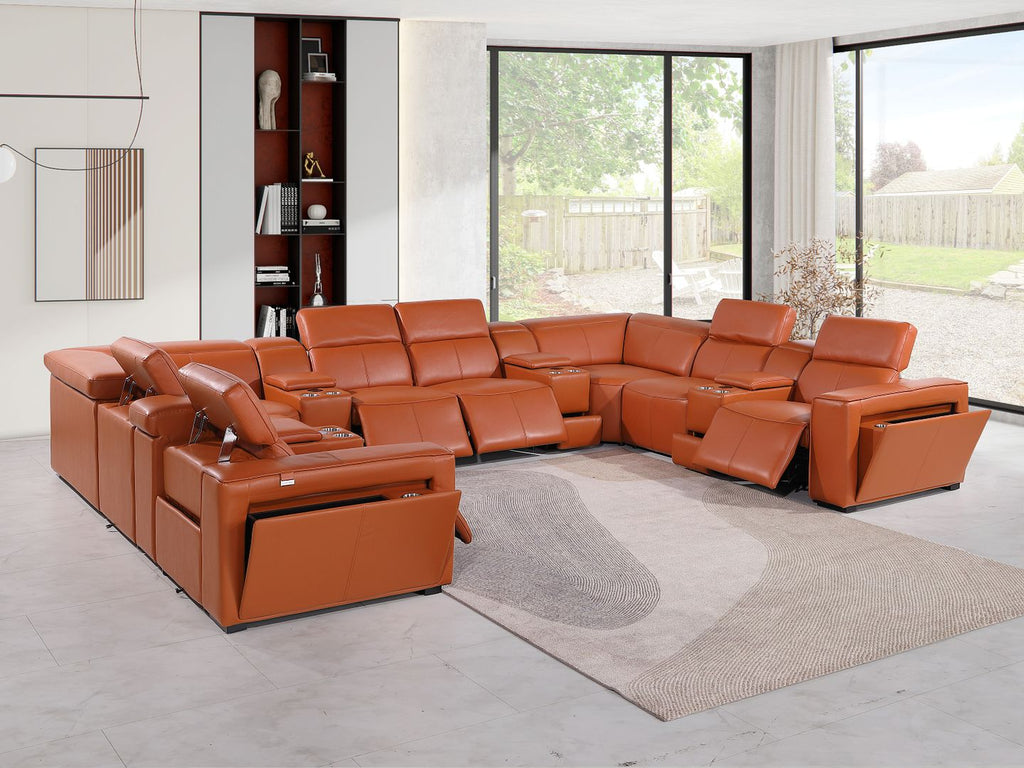 1224 Divanitalia 12-Piece U-Shaped Sectional Sofa in Top Grain Italian Leather with 4 Power Recliners & Power Headrests