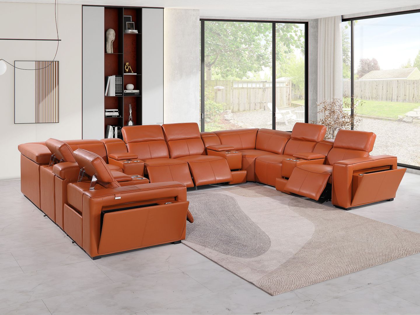 1224 Divanitalia 12-Piece U-Shaped Sectional Sofa in Top Grain Italian Leather with 4 Power Recliners & Power Headrests