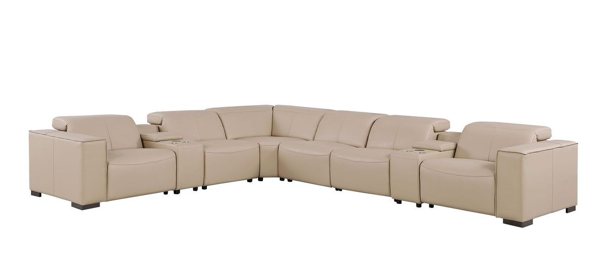 1208 8 Piece L-Shaped Leather Sectional Sofa with 3 Power Recliners & Power Headrests - Beige - SKU 1208-BEIGE-8PC-3PWR-SECTIONAL- GROUP - view 3