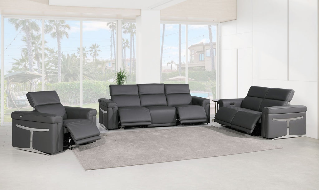 1126 Divanitalia 6-Piece Modular Power Reclining Sofa, Loveseat & Chair Set in Top Grain Italian Leather with 5 Power Recliners & Power Headrests - Dark Grey - SKU 1126-DK_GREY-6.5-HT-3PC - view 2
