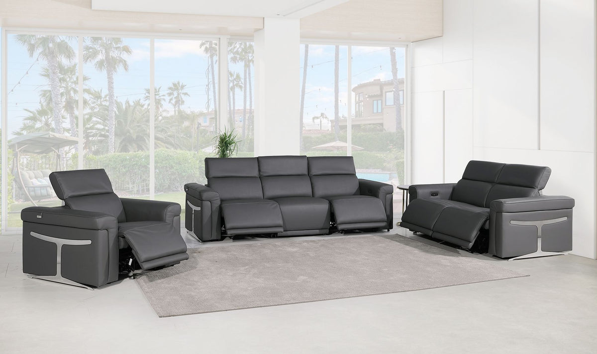 1126 Divanitalia 6-Piece Modular Power Reclining Sofa, Loveseat & Chair Set in Top Grain Italian Leather with 5 Power Recliners & Power Headrests - Dark Grey - SKU 1126-DK_GREY-6.5-HT-3PC - view 2