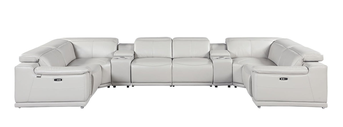 9762 Divanitalia 8-Piece U-Shaped Top Grain Italian Leather Sectional Sofa with 2 Power Recliners - Light Grey - SKU 9762-LT-GREY-8PC-2PWR-U-SECTIONAL-GROUP - view 3