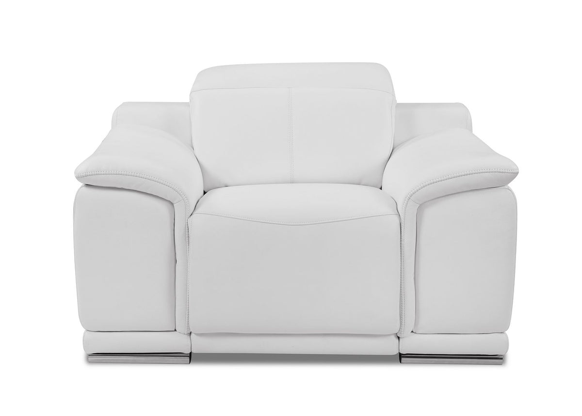 9762 Divanitalia Top Grain Italian Leather Power Reclining Chair with Adjustable Headrests - White - SKU 9762-PWR-CH-WHITE