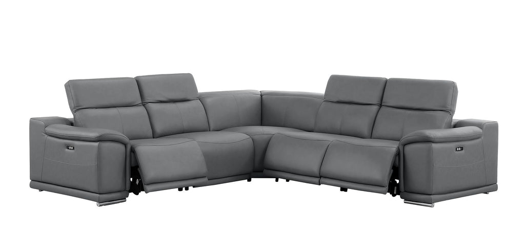 2679 5-Piece L-Shaped Power Reclining Sectional Sofa in Genuine Leather - 3 Recliners