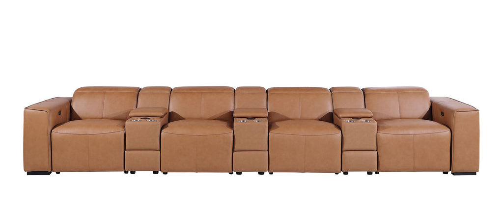 1224 Divanitalia 7-Piece Modular Power Reclining Sofa in Top Grain Italian Leather with 4 Power Recliners & Power Headrests