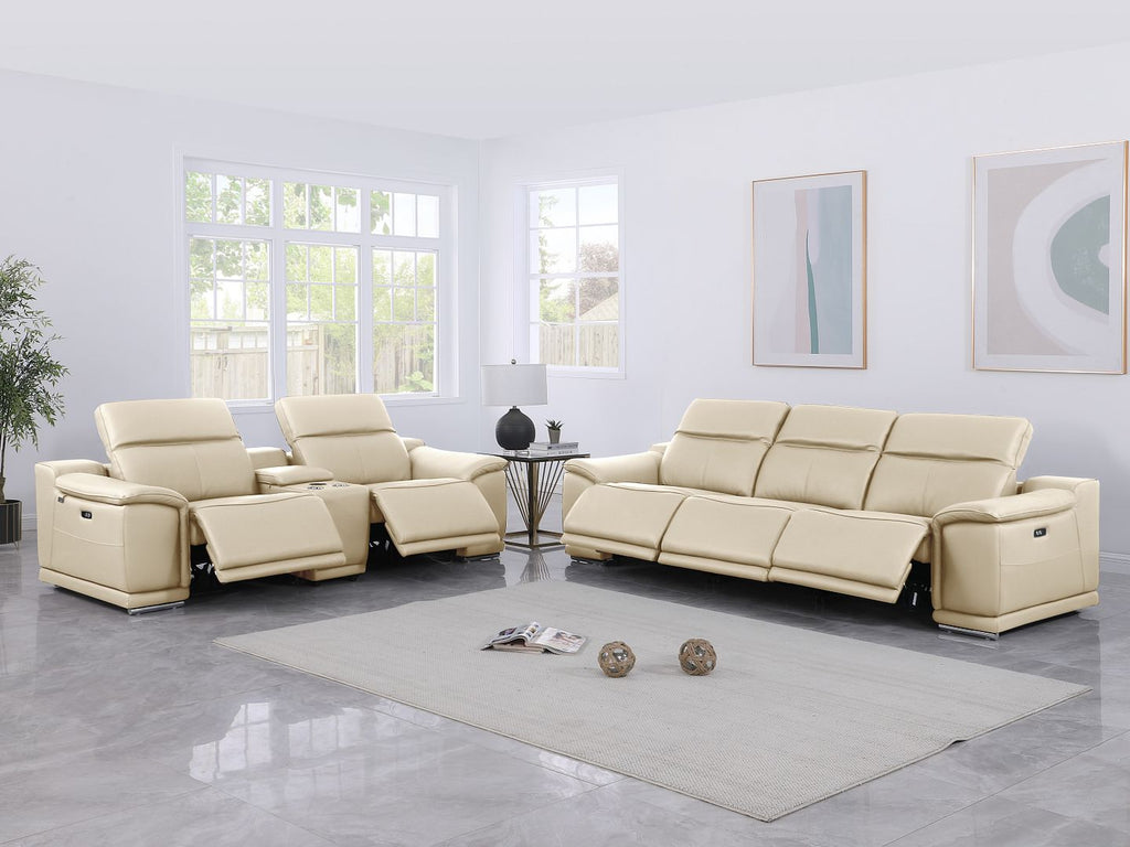 9762 Divanitalia 6-Piece Modular Power Reclining Sofa and Console Loveseat Set with 5 Power Recliners in Top Grain Italian Leather - Beige - SKU 9762-BEIGE-6.5-HT - view 2