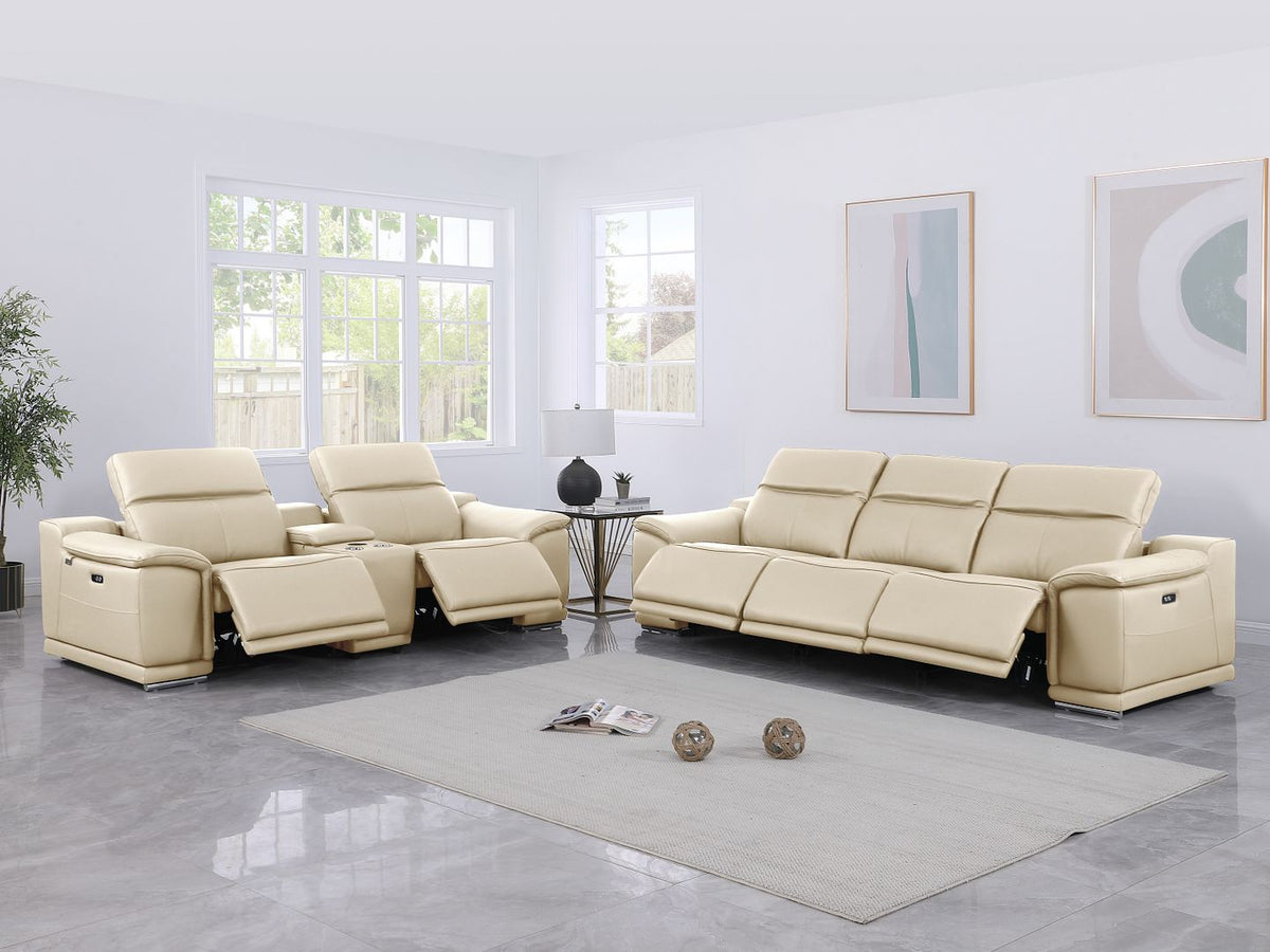 9762 Divanitalia 6-Piece Modular Power Reclining Sofa and Console Loveseat Set with 5 Power Recliners in Top Grain Italian Leather - Beige - SKU 9762-BEIGE-6.5-HT - view 2