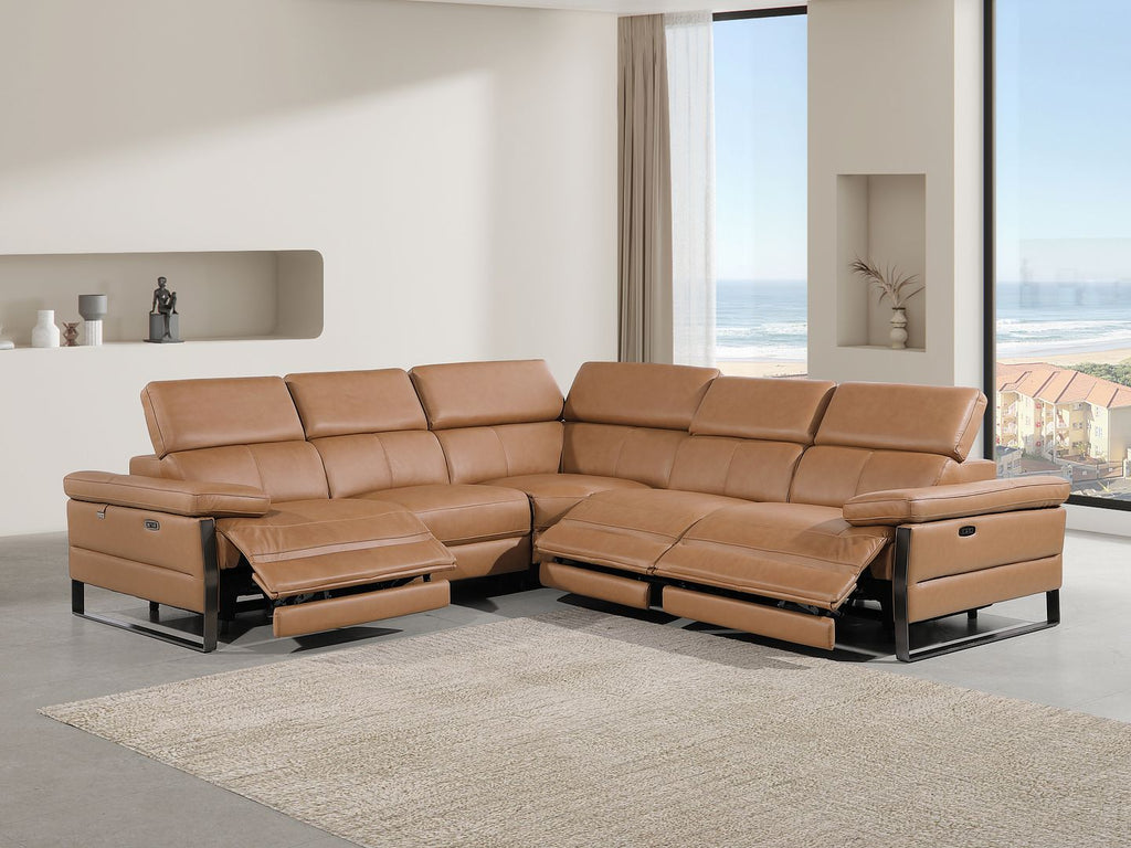 1246 Divanitalia 5-Piece L-Shaped Modular Power Reclining Sectional Sofa with Power Headrests - Top Grain Italian Leather