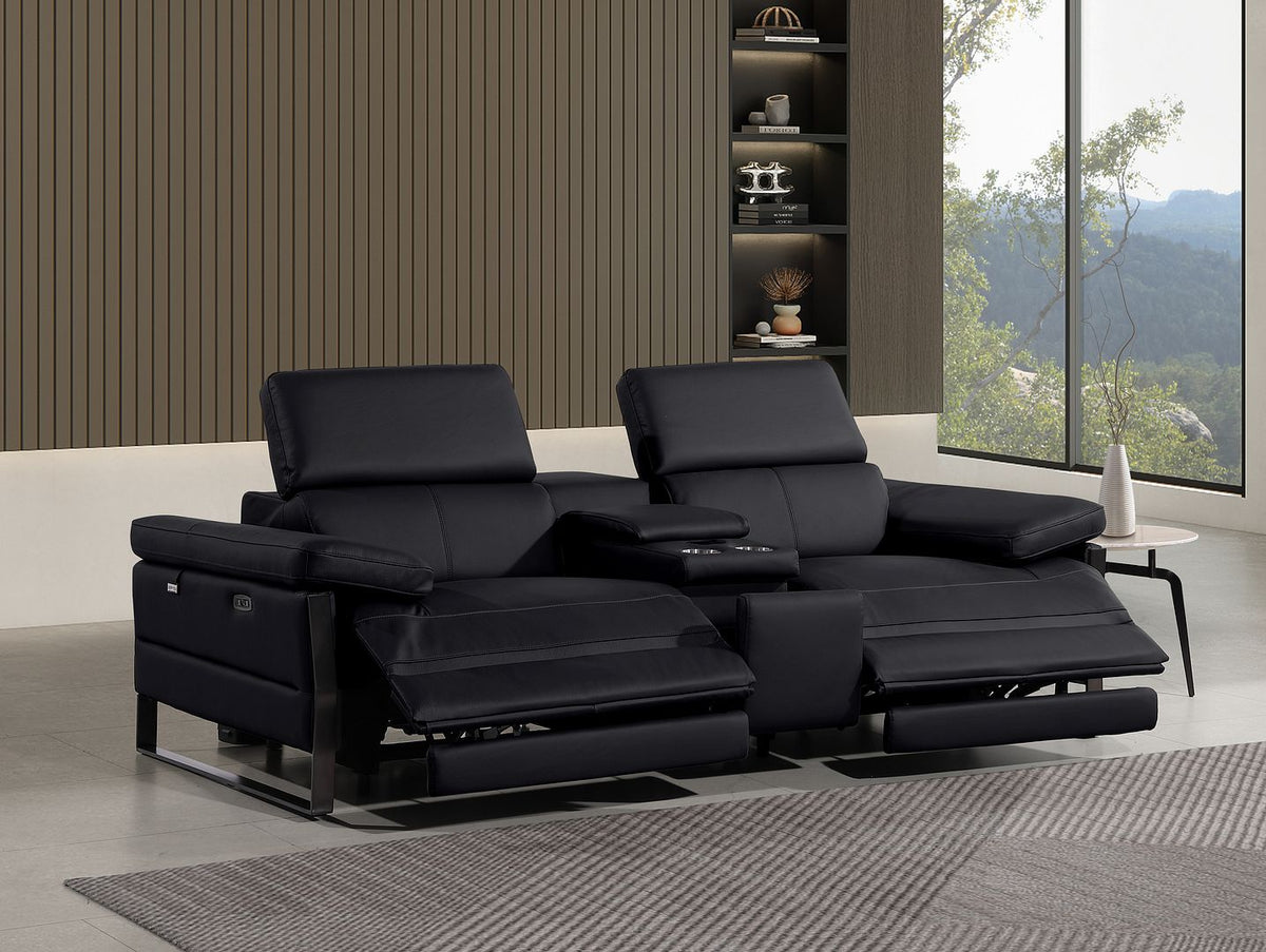 1246 Divanitalia Top Grain Italian Leather Console Loveseat with Power Headrest - Black - SKU 1246-BLACK-3.2-HT - view 2