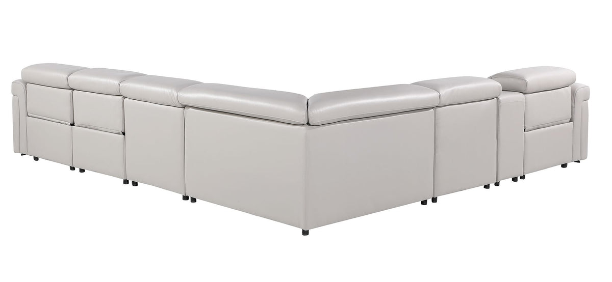 1126 Divanitalia 7-Piece L-Shaped Sectional Sofa in Top Grain Italian Leather with 3 Power Recliners & Power Headrests - Light Grey - SKU 1126-LT-GREY-SEC-7PC-3PWR-SECTIONAL-GROUP - view 6
