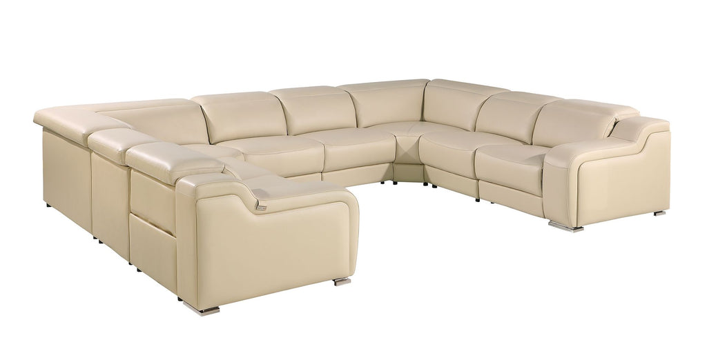 1116 Divanitalia 8-Piece U-Shaped Sectional Sofa in Top Grain Italian Leather with 4 Power Recliners & Power Headrests - Beige - SKU 1116-BEIGE-8PC-4PWR-U-NC-SECTIONAL-GROUP - view 4