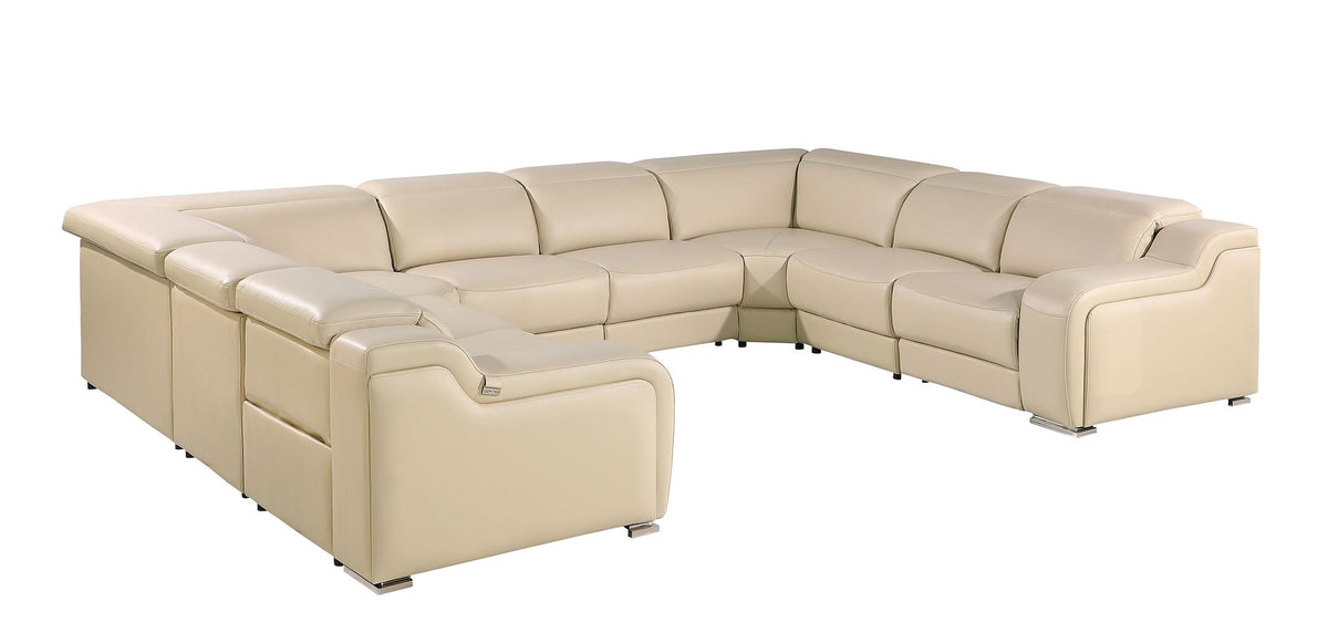 1116 Divanitalia 8-Piece U-Shaped Sectional Sofa in Top Grain Italian Leather with 4 Power Recliners & Power Headrests - Beige - SKU 1116-BEIGE-8PC-4PWR-U-NC-SECTIONAL-GROUP - view 4