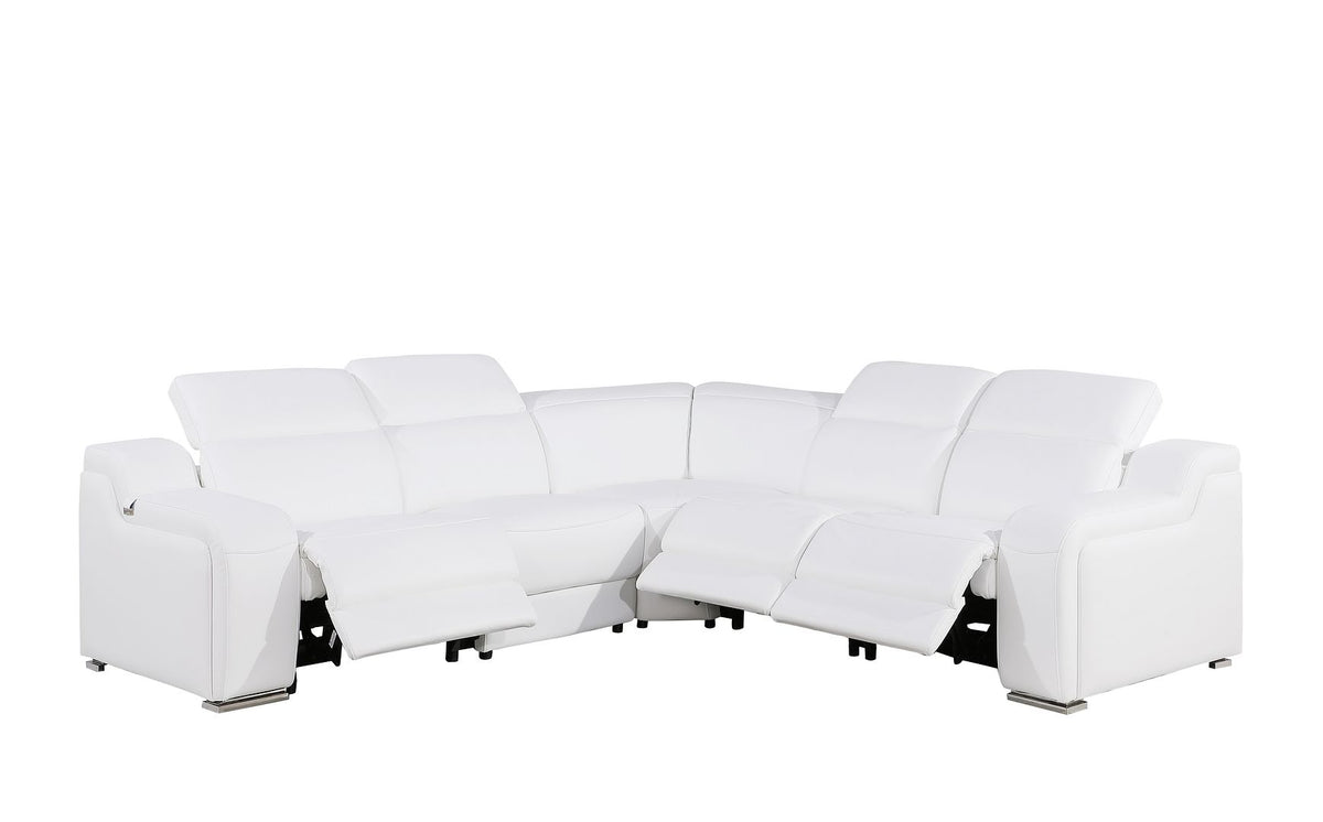 1116 Divanitalia 5-Piece L-Shaped Sectional Sofa in Top Grain Italian Leather with 3 Power Recliners & Power Headrests - White - SKU 1116-WHITE-5PC-3PWR-SECTIONAL- GROUP - view 3