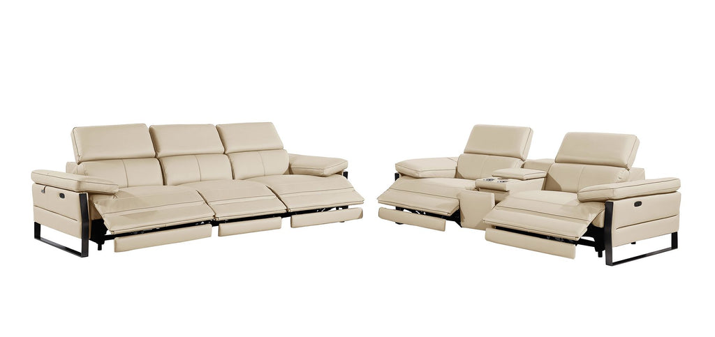 1246 Divanitalia Modular Power Triple Reclining Sofa and Console Loveseat Set with Power Headrests - Top Grain Italian Leather - Beige - SKU 1246-BEIGE-6.5-HT-2PC - view 4