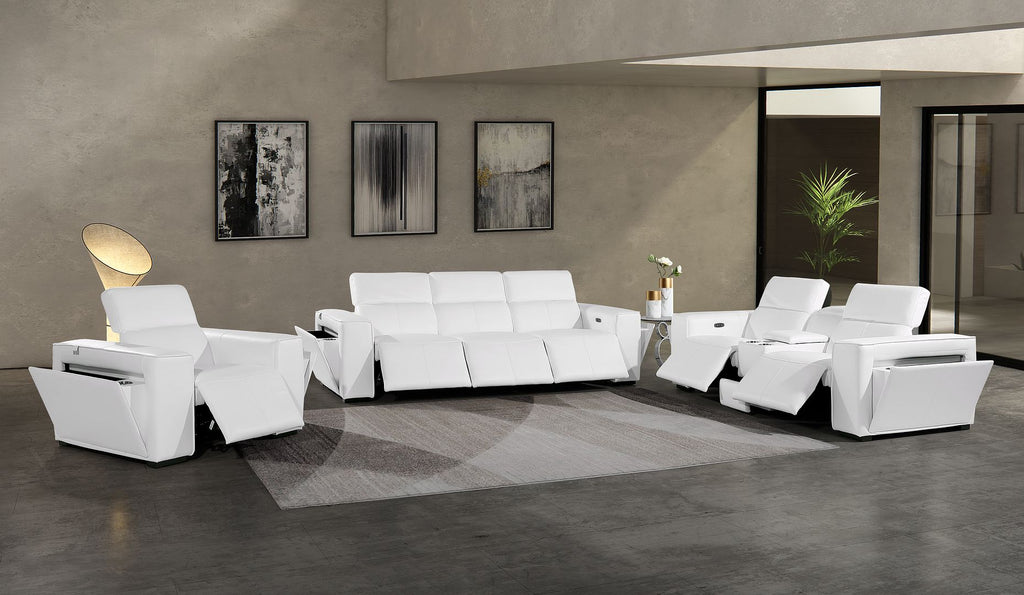 1224 Divanitalia 7-Piece Modular Power Reclining Sofa, Loveseat & Chair Set in Top Grain Italian Leather with 6 Power Recliners & Power Headrests - White - SKU 1224-WHITE-7.6-HT-3PC - view 2