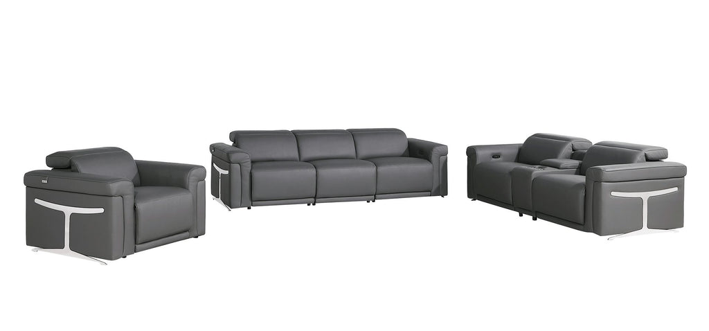 1126 Divanitalia 7-Piece Modular Power Reclining Sofa, Loveseat & Chair Set in Top Grain Italian Leather with 5 Power Recliners & Power Headrests - Dark Grey - SKU 1126-DK_GREY-7.5-HT-3PC - view 3