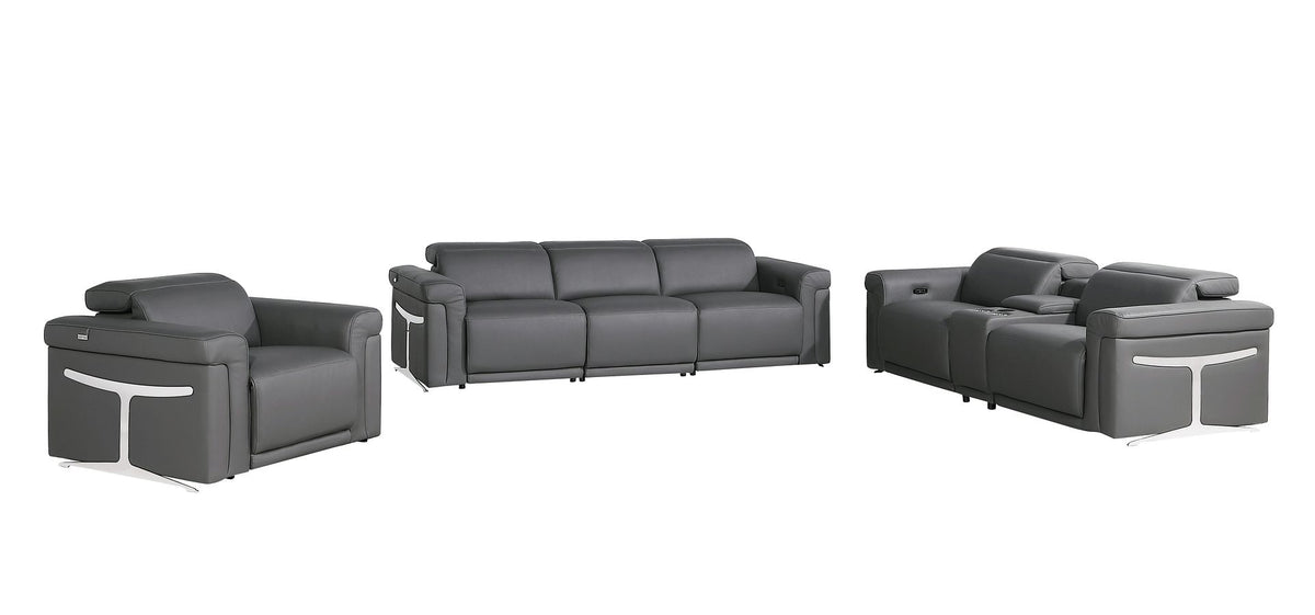 1126 Divanitalia 7-Piece Modular Power Reclining Sofa, Loveseat & Chair Set in Top Grain Italian Leather with 5 Power Recliners & Power Headrests - Dark Grey - SKU 1126-DK_GREY-7.5-HT-3PC - view 3