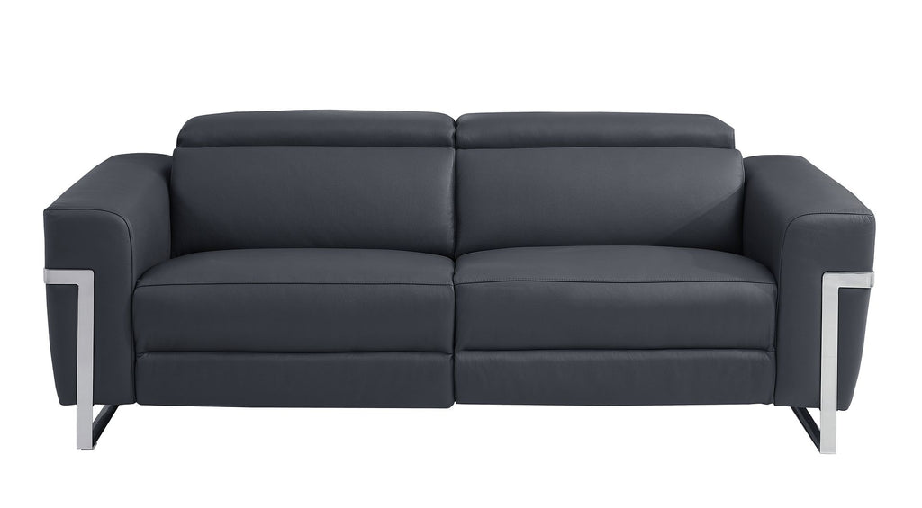 990 Divanitalia Power Reclining 2-Piece Sofa Set with Power Headrest in Top-grain Italian Leather - Dark Grey - SKU 990-DK-GRAY-2PC - view 3