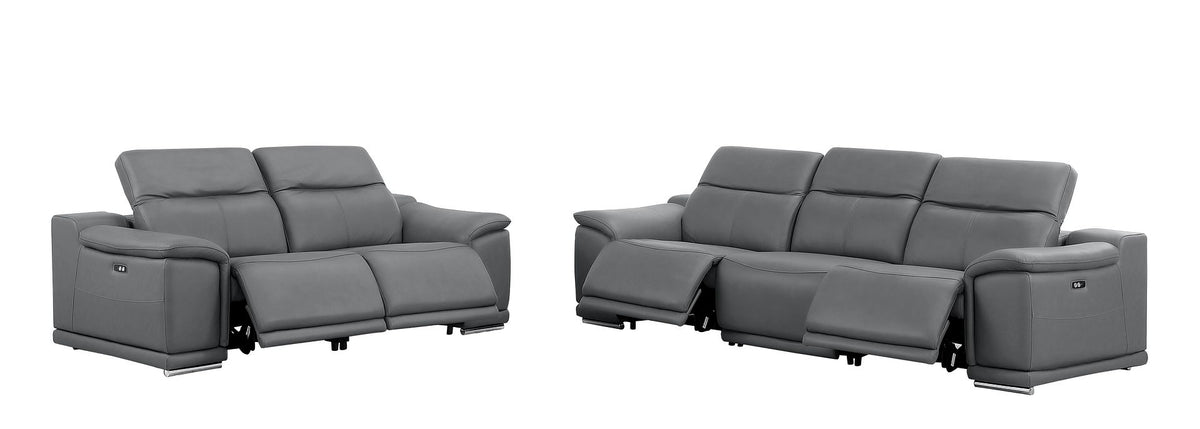 2679 Genuine Leather Reclining Set - Sofa and Loveseat with 4 Power Recliners - Dark Grey - SKU 2679-DK-GRAY-5.4-HT-2PC - view 3