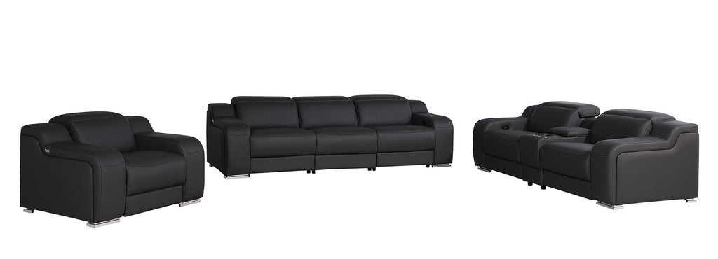 1116 Divanitalia 7-Piece Modular Power Reclining Sofa, Loveseat & Chair Set in Top Grain Italian Leather with 5 Power Recliners & Power Headrests - Black - SKU 1116-BLACK-7.5-HT-3PC - view 3