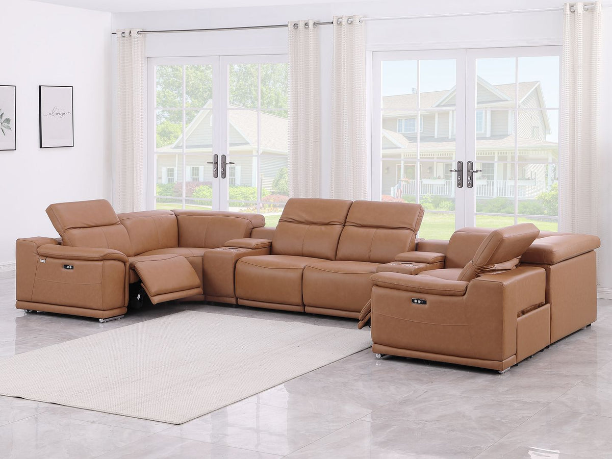 9762 Divanitalia 8-Piece U-Shaped Top Grain Italian Leather Sectional Sofa with 2 Power Recliners - Cognac - SKU 9762-COGNAC-8PC-2PWR-U-SECTIONAL-GROUP - view 2