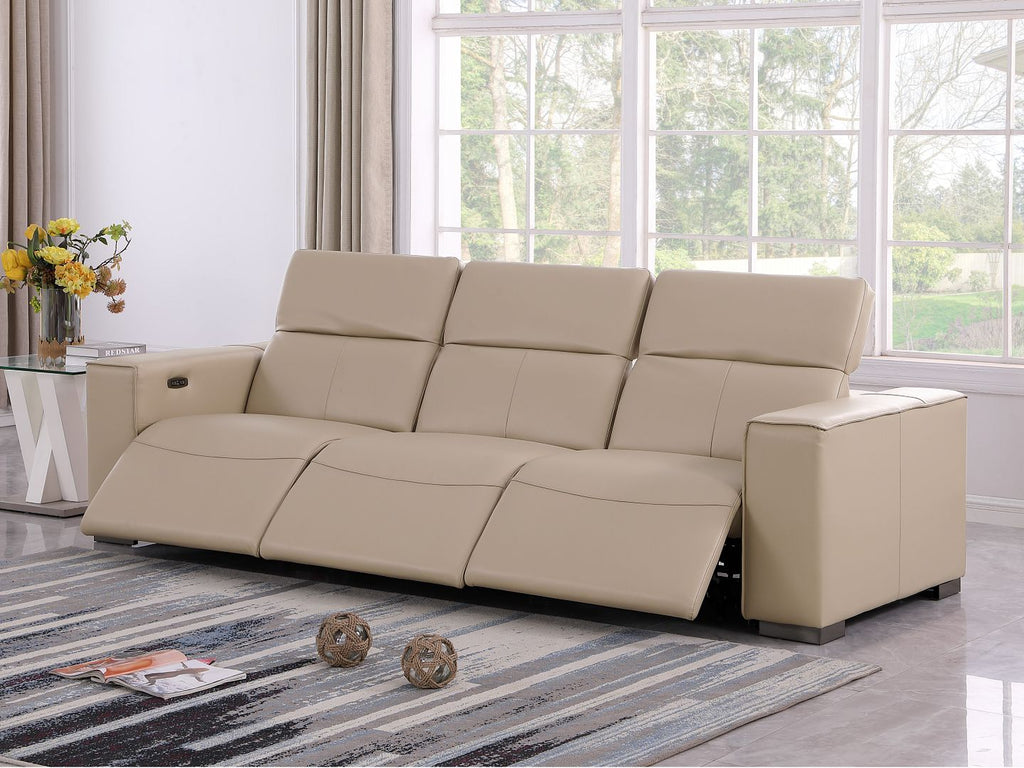 1208 Genuine Leather Triple Power Reclining Sofa - Beige - SKU 1208-BEIGE-3.3-HT - view 2