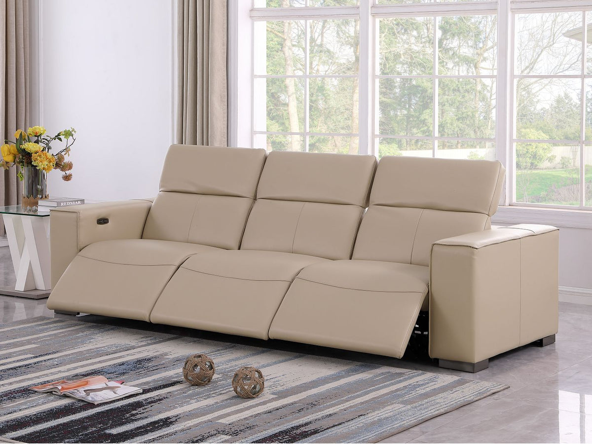 1208 Genuine Leather Triple Power Reclining Sofa - Beige - SKU 1208-BEIGE-3.3-HT - view 2