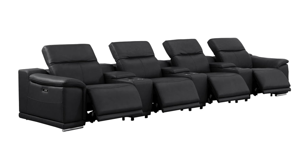 2679 Genuine Leather Sofa with 4 Power Recliners, Power Headrests & 3 Storage Consoles