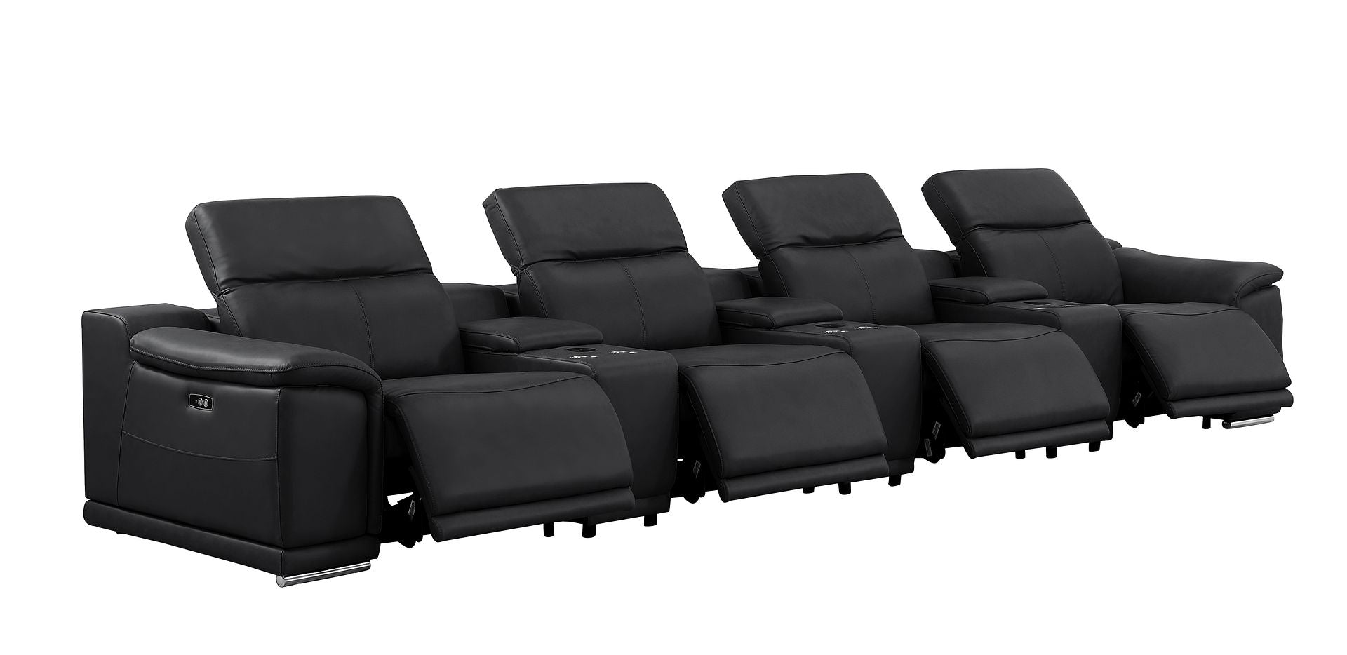 2679 Genuine Leather Sofa with 4 Power Recliners, Power Headrests & 3 Storage Consoles