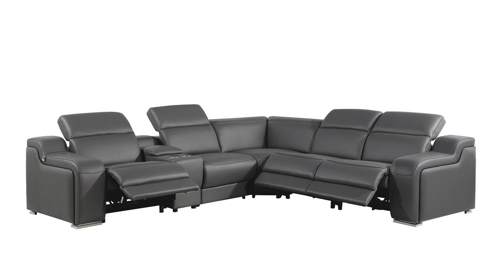 1116 Divanitalia 6-Piece L-Shaped Sectional Sofa in Top Grain Italian Leather with 3 Power Recliners & Power Headrests - Dark Grey - SKU 1116-DK-GREY-6PC-3PWR-SECTIONAL- GROUP - view 2